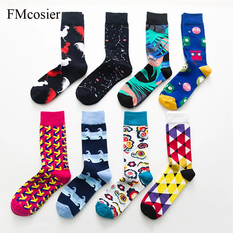 8 пар Смешные забавные носки хлопок для мужчин 2019 красочные Calcetines Hombre Divertido Sokken мужской высокое качество размеры 43