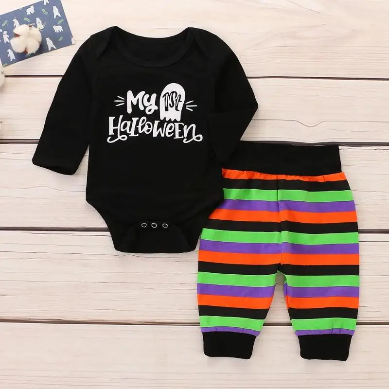 Jual Musim Gugur Bayi Yang Baru Lahir Huruf Cetak 2 Pcs Pakaian Set Baju Monyet Garis Setelan Celana