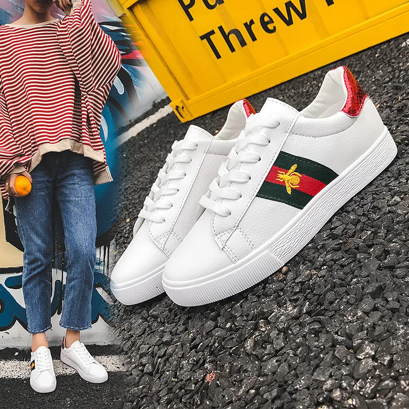 

Bee Embroidery Little White Shoe Female New Straight-top Fashion Women Casual Shoes White Sneakers Women