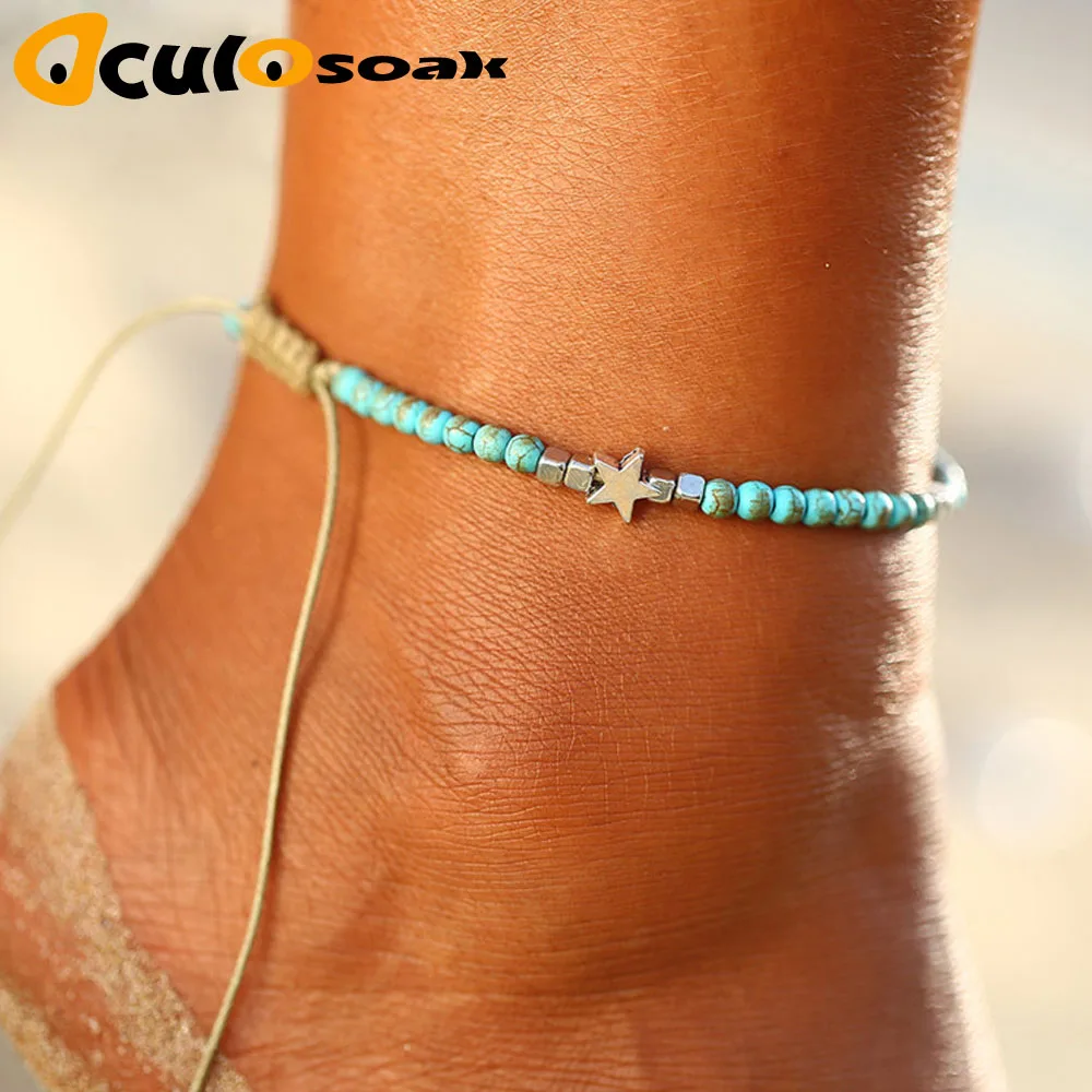

Bohemian Beads Stone Star Anklets For Women Weave Rope Ankle Charm Bracelets On Leg Beach Jewelry 2019 New Drop Shipping