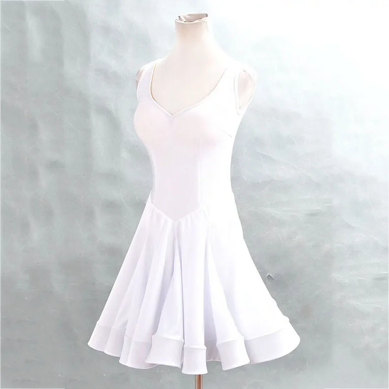 Комфорт для латинских танцев платья для дам белый Цвет без рукавов юбки Профессиональный Для женщин современные фламенко бальные костюмы