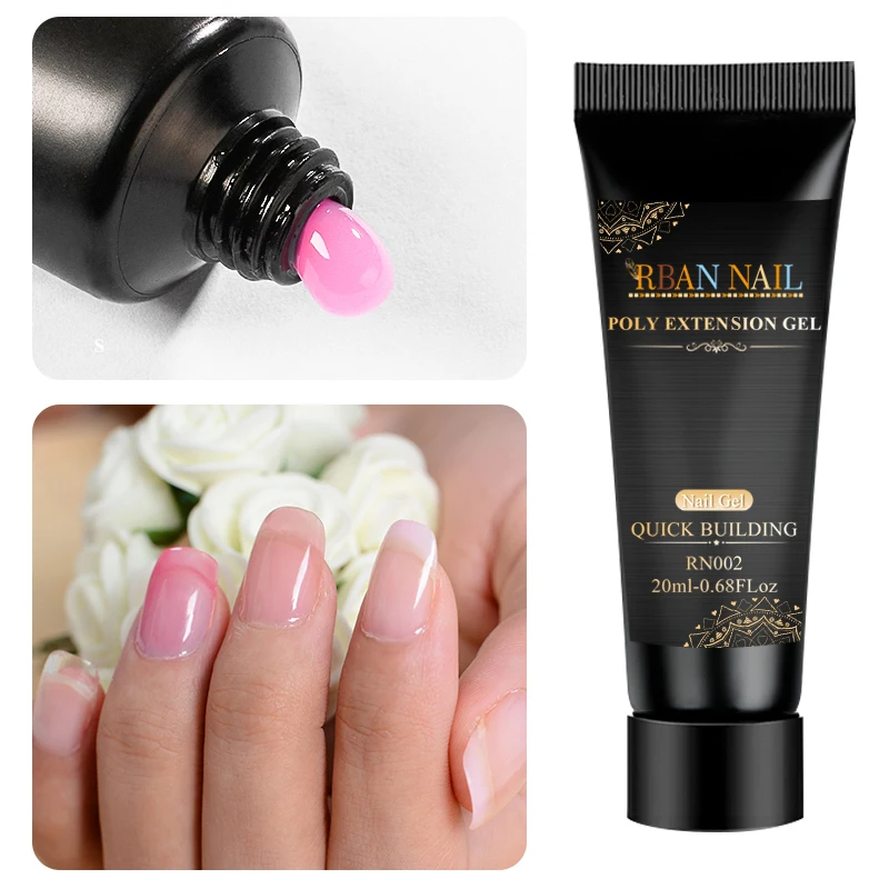 RBAN NAIL 20 ML uñas acrílico Poly Extension Gel Rosa Blanco claro cristal UV LED Builder Gel consejos solución de deslizamiento rápido de extensión