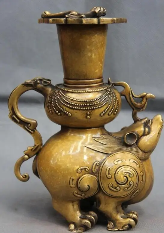 

S7276 China Royal palace Pure Copper Bronze Dragon phoenix mouse Zun Bottle Pot Vase D0318