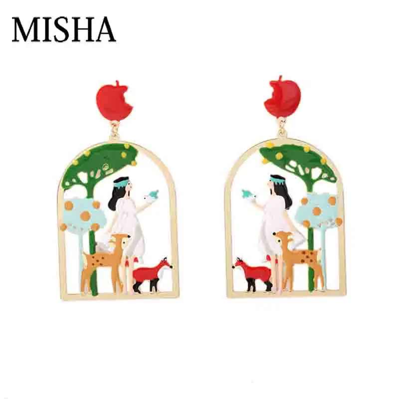 

MISHA Fine Snow White and Sika Deer fashion Enamel glaze jewels party Pendant Large Earrings Dangle Fine Jewelry For Gift 756