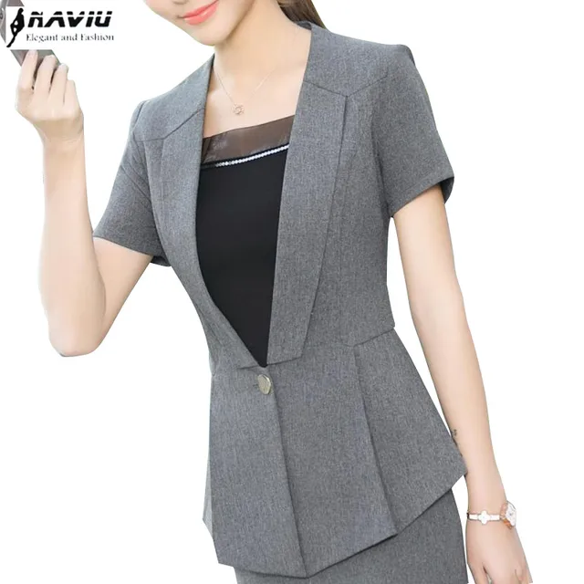 Moda Mujeres Gris Chaqueta Formal Nuevo Verano Corta Las De Manga rvr7wq