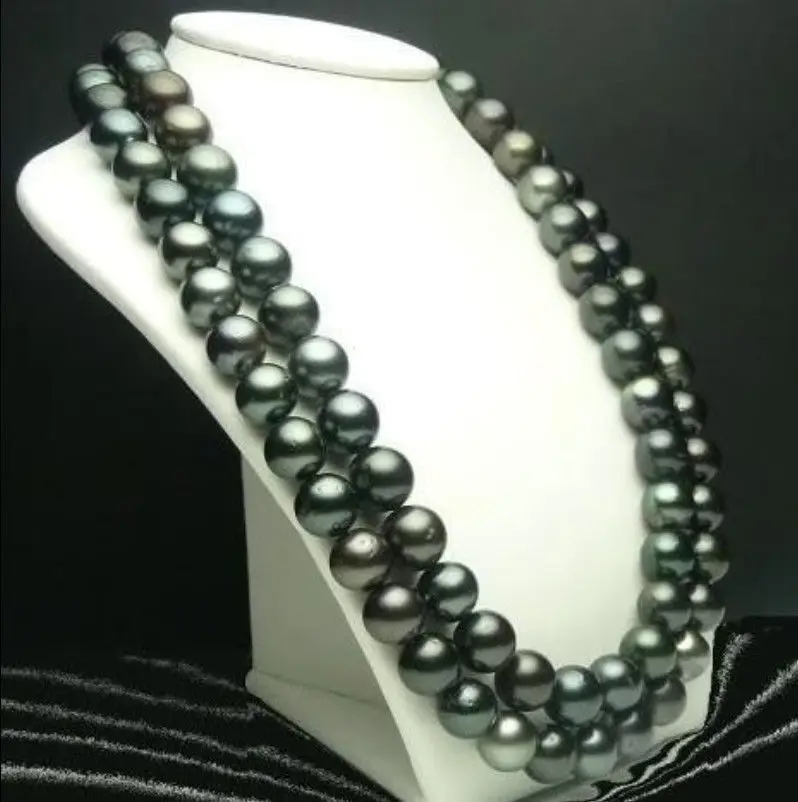 

11-12mm Black Tahitian Cultured Pearl Necklace 48"18K GP style Fine jewe Noble Natural jade FREE SHIPPING