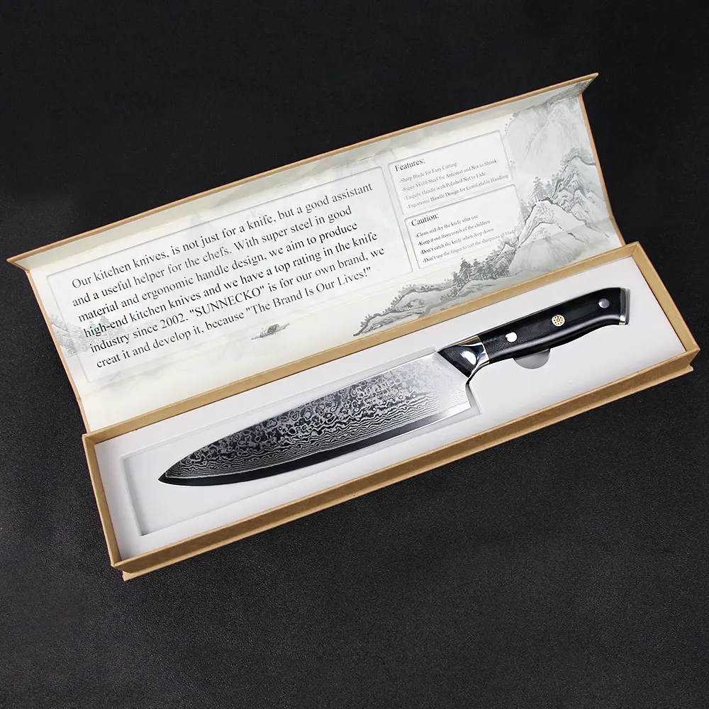 SUNNECKO 7 шт. набор кухонных ножей, нож шеф-повара, японский Дамаск VG10, стальной стержень, бритва, острый нож, резак, инструменты G10, ручка