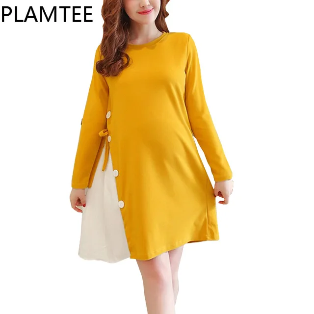 Plamtee New Adjule Maternity Dresses Patchwork Contrast Color Plamtee New Adjule Maternity Dresses Patchwork Contrast Color Pregnancy Clothes Thick Long Sleeves Dress For Pregnant
