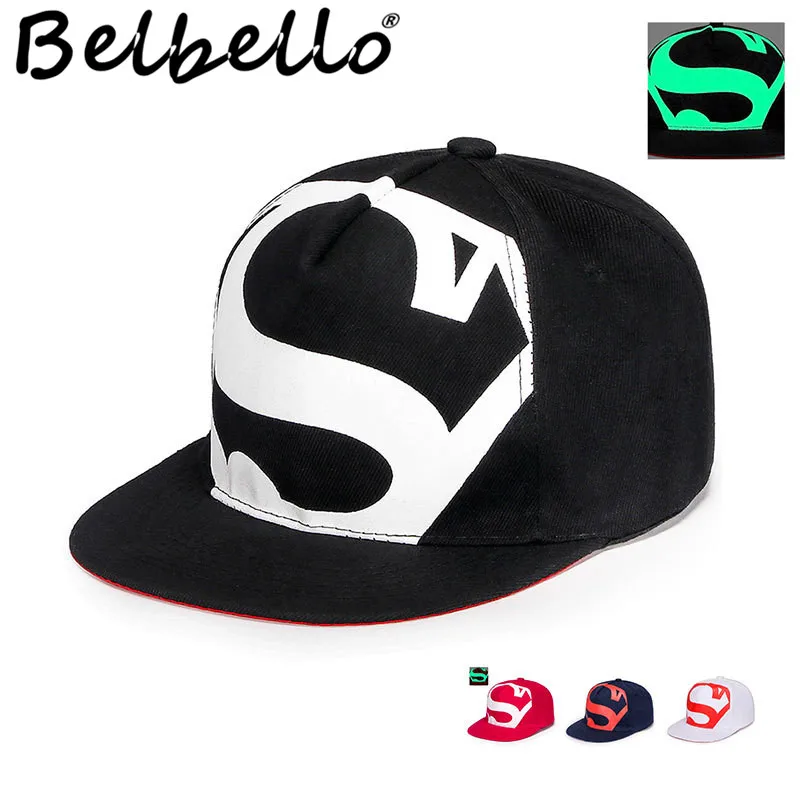 

Belbello Spring and summer new style luminous printing hip hop hat men's and women's leisure flat hat S letter hip hop hat