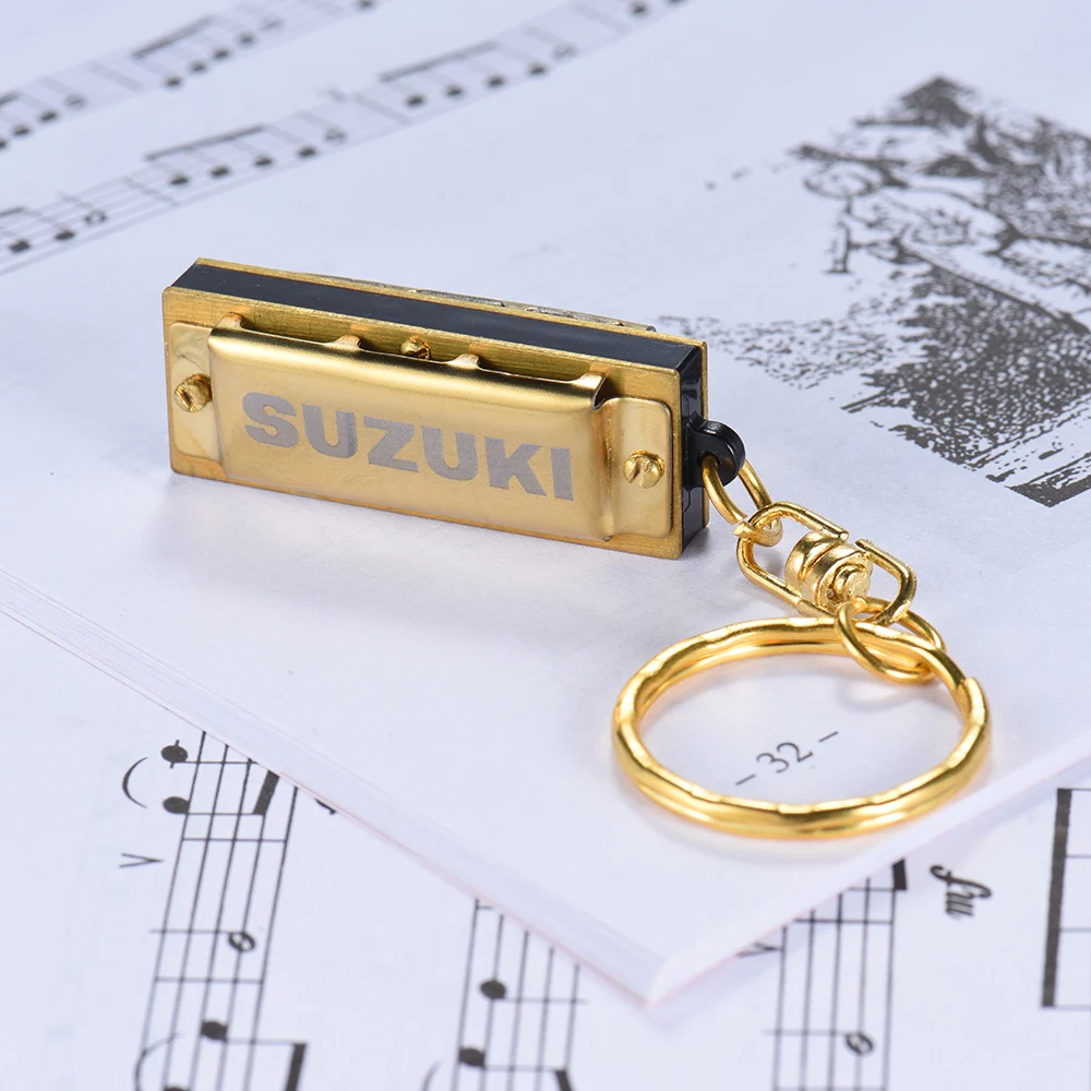 

Suzuki Mini Harmonica 5 Holes 10 Tone Harmonica Keychain Key of C Golden