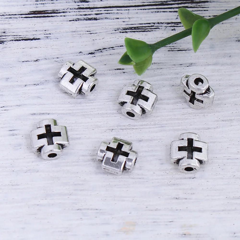 DoreenBeads Zinc Based Alloy silver color Spacer Beads Cross DIY Components 8mm x 8mm( 3/8&quot) Hole: Approx 1.6mm 100 PCs | Украшения и
