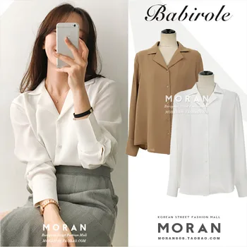 

2019 spring autumn new notched collar chiffon shirt women loose v-neck tops blouse