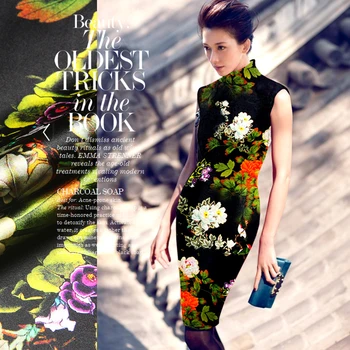 

Silky printing silk fabric silk cloth LB Stretch Satin cheongsam clothing material [psychedelic peony]