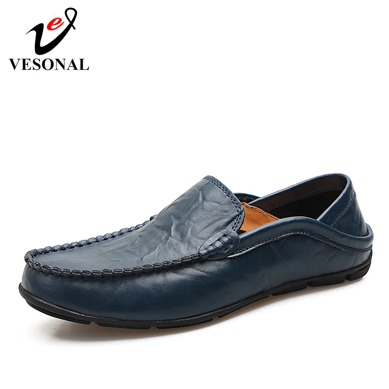 

VESONAL 2019 Summer Breathable Genuine Leather Men Shoes Loafers Male Moccasins Flats Casual Boat Driver Soft Footwear Driving