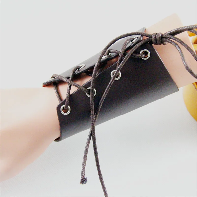 Мужчины искусственная кожа нарукавники на шнуровке гаунтлет браслет широкий Bracer Защитный Рычаг Броня манжеты Перекрещенные завязки стимпанк косплей