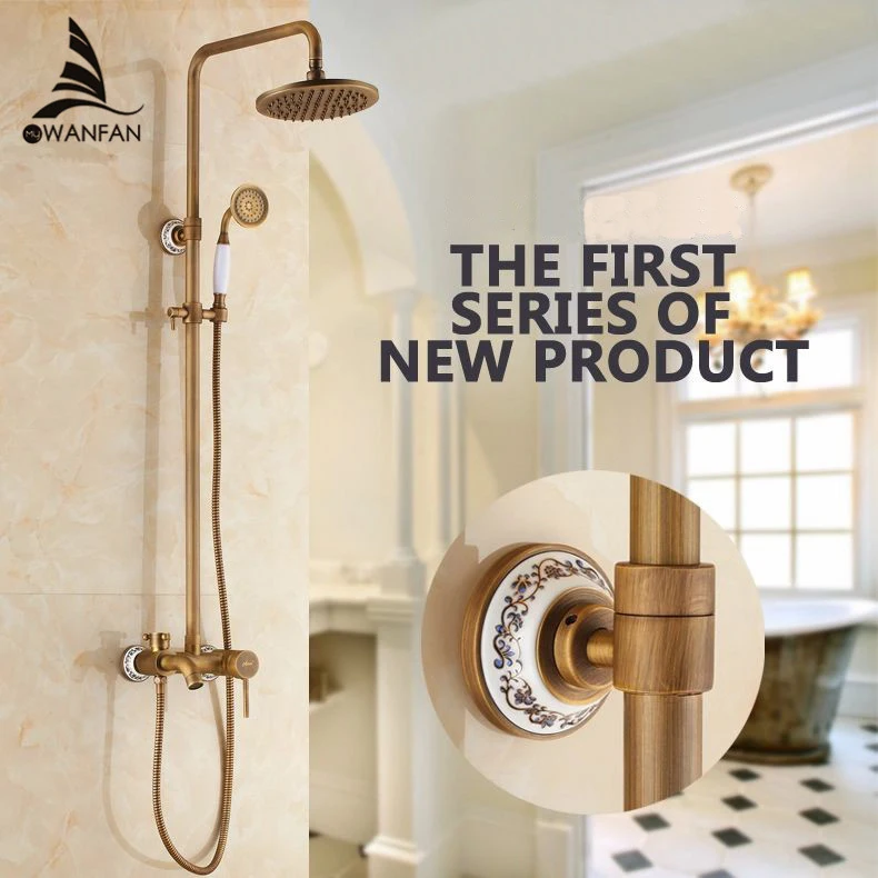 Shower Faucets Antique Finish Bathroom Faucet Brass Bath Rainfall With