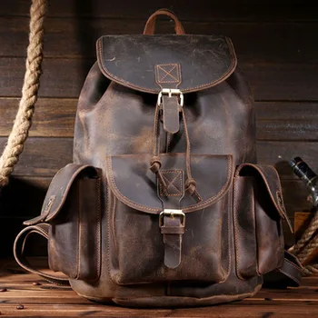 

BOLEKE Genuine Leather Rucksack Men Backpack High Quality Crazy Horse Men Shoulder Bag School Travel Laptop Knapsack bag