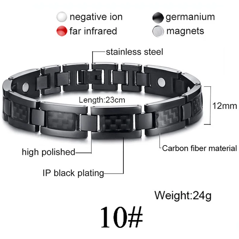 Для мужчин и женщин магнитный браслет для здоровья черный титановая сталь мощность терапия 4в1 магниты отрицательные ионы Германий браслеты Прямая - Окраска металла: 10