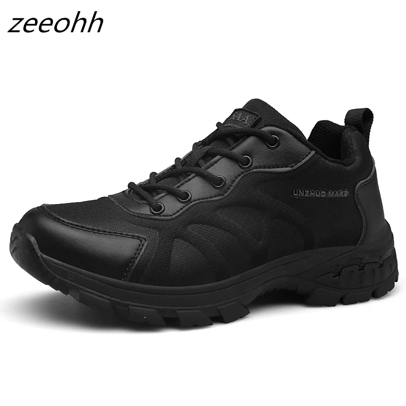 Новинка; мужские военные тактические ботинки в стиле пустыни; Мужская Уличная Водонепроницаемая походная обувь; кроссовки для мужчин; нескользящая спортивная обувь для альпинизма - Цвет: Black