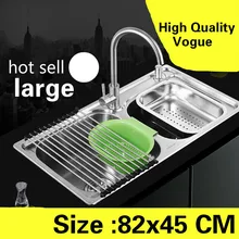 Квартира мыть овощи большой Кухня двойной паз раковина 304 нержавеющая сталь роскошный Лидер продаж 820x450 мм