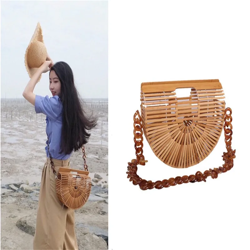 LAMAX ZA Women Handbag Travel Vacation Bamboo Handbag Top handle Summer Beach Shoulder Bag Female Totes Bags For Women 2018 lovevook women handbags bamboo top handle summer hollow beach bag female casual tote bags ladies half moon handbag natural 2018