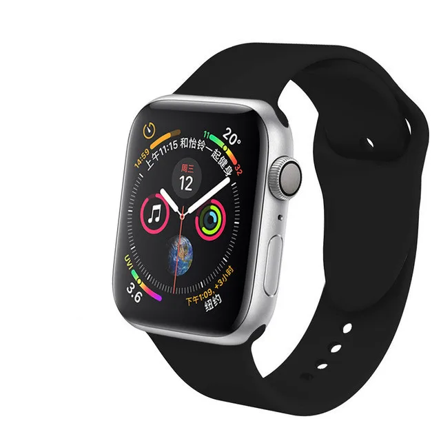 Цветной спортивный мягкий силиконовый ремешок для Apple Watch 38, 42, 40, 44 мм, сменный силиконовый ремешок для iWatch 1, 2, 3, 4, ремешок для часов - Цвет ремешка: Black