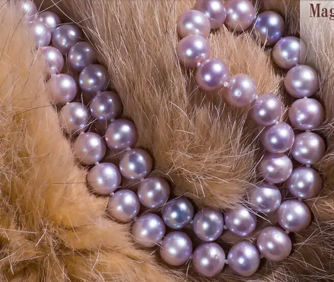 

gorgeous AAA9-10MM SOUTH SEA ROUND LAVENDER PEARL NECKLACE 18"