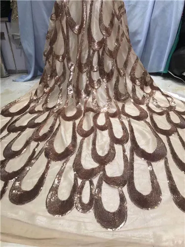 

2019 high-end luxury 3d floral sequins embroidered with African French lace fabric Nigeria royal party dress wedding dress YYZ77