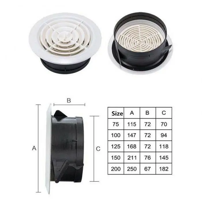 ABS Plastic uxcell 3.93 Inch Air Vent Circular Louver Adjustable Exhaust Outlet 2.8 Inch Height for HVAC Bathroom Office Kitchen Ventilation White Black