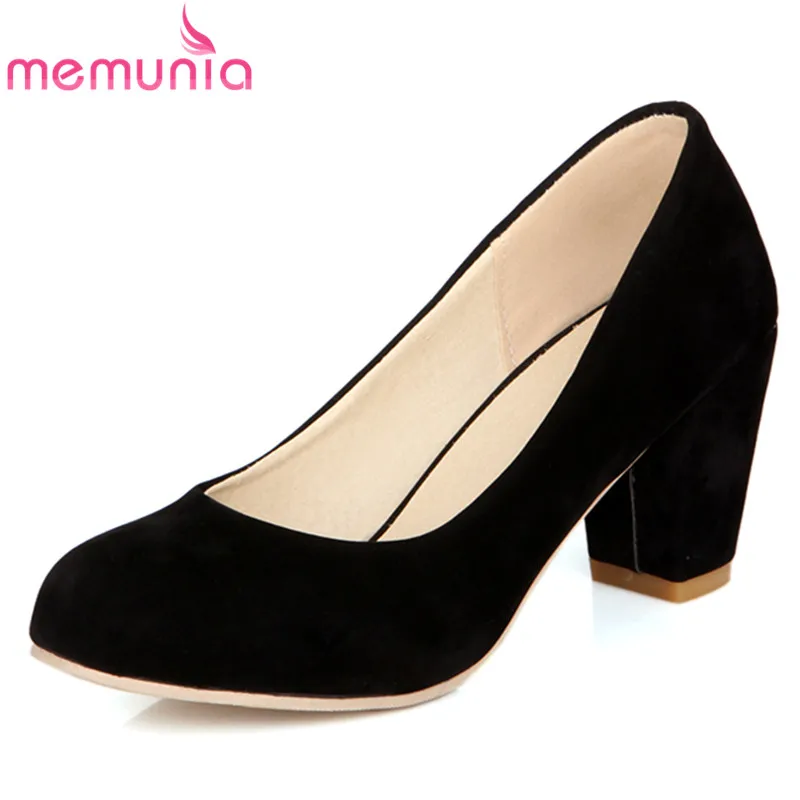 

MEMUNIA 2019 new arrive women pumps fashion PU nubuck leather round toe shallow spring autumn high heels single shoes