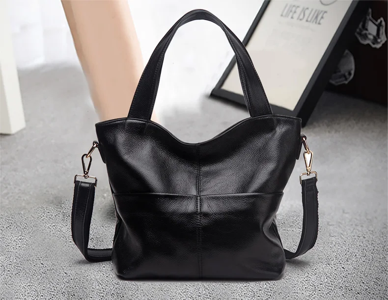 100% Genuine Leather Handbag Large Capacity Women Shoulder Bag Retro Tote Purse High Quality Hobos  Shopping Bags 2018 New (3)