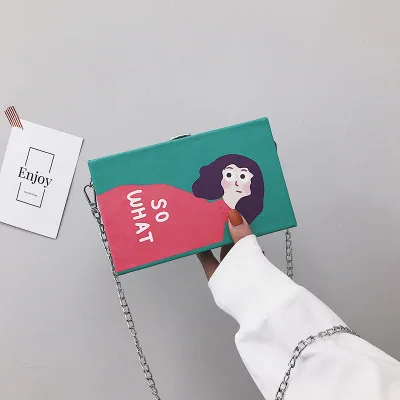 

Women cartoon printing bag leather totes bags lady's purses and handbags box chains flap shoulder clutch bag borsa donna wallet