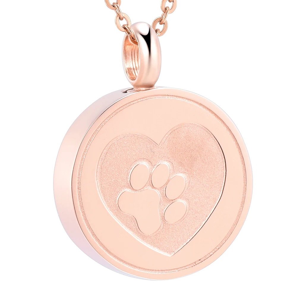 

IJD9883 Mini Cremation Stainless Steel Gold/Rose Gold/Black/Silver Pets Paw Print in Heart Cremation Urn Necklace Dog Ash Holder
