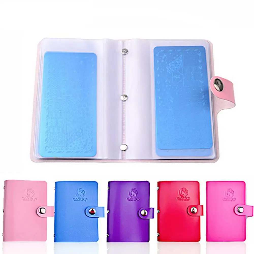 

20 Slots Stamping Plate Holder Nail Template Holder Storage Bag Cases Stamp PU Pink Bag Organizer Card Holder Size: 10*14.5cm
