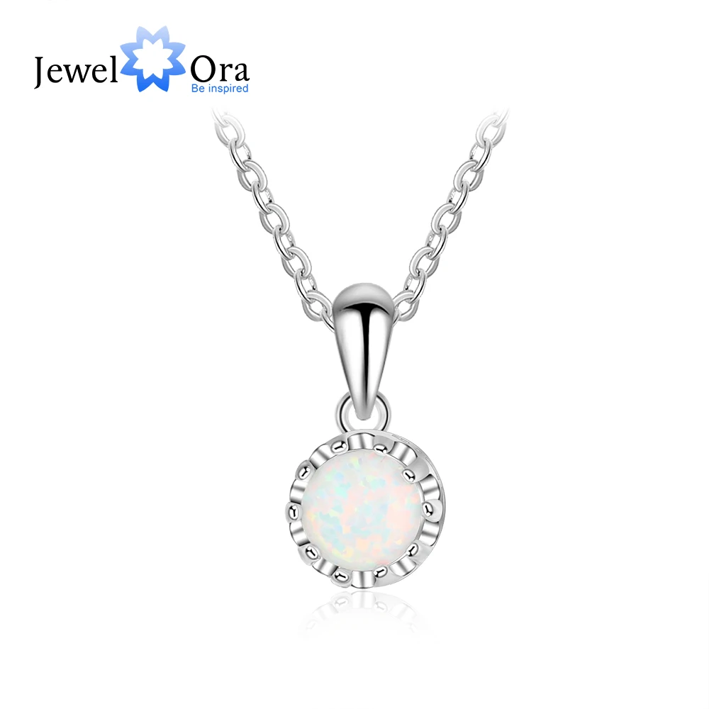 Элегантное белое ожерелье с опалом из стерлингового серебра 925 пробы для женщин, классическое с украшением, подвеской в виде цветка, прекрасный подарок для девочек(JewelOra NE103188