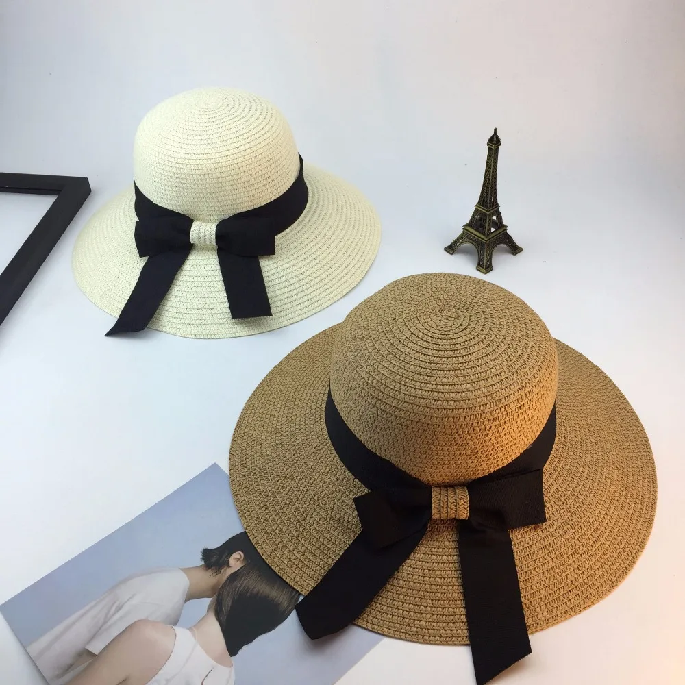 Elegant Big Bow Summer Sun Hats For Women UV Protection Wide Brimmed