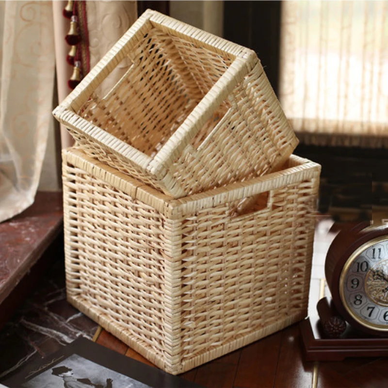 Large Storage Baskets Wicker Basket Laundry Fabric Basket Small Decorative Storage Basket Rattan Box Sundries Organizer Wasmand