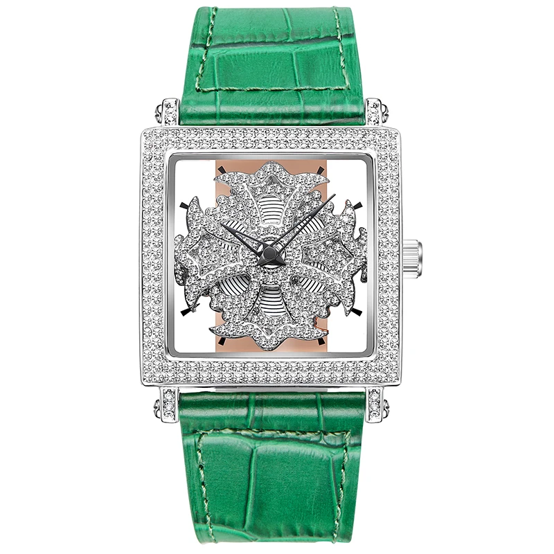 

Square Rotating Watch Female Full Diamond English Watch Woman Dress Watches Top Brand Luxury Lady Clock Waterproof Reloj Mujer