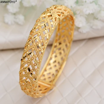 

Annayoyo 1pcs lady Luxury Gold Color Jewelry Bangles For Women Ethiopian African Dubai Bracelet Party wedding Gifts Ornament