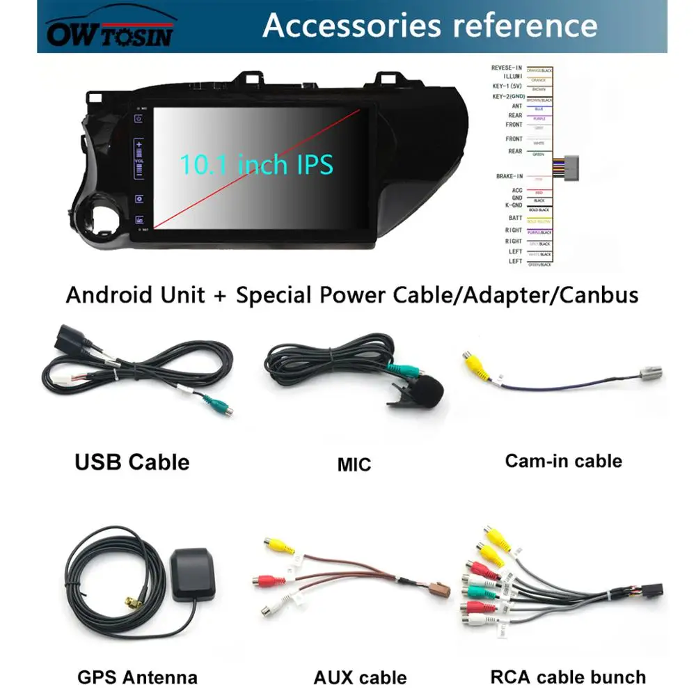 Best 10.1" IPS 8Core 4G+64G Android 9.0 Car DVD MultimediaPlayer GPS Radio For Toyota Hilux 2015 2016 2017 2018 DSP CarPlay Parrot BT 3