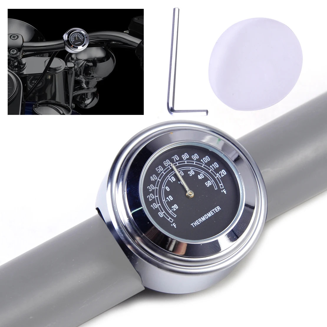 DWCX 7/8" Motorcycle Motorbike Handlebar Thermometer Black Dial Temp