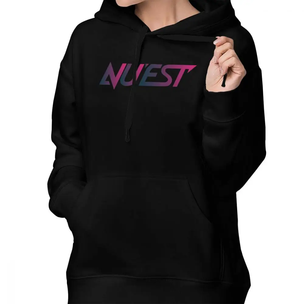 NUEST худи NUEST логотип с Ofc толстовки хлопок уличная одежда толстовки для женщин темно-синий Графический Большой пуловер с длинным рукавом Толстовка - Цвет: Черный