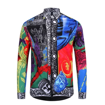 2019 New Mens Shirt Hawaiian Suit Men Summer Casual Slim Fit Long Sleeved Luxury Print Shirt Men Shirts For Man Free Shipping selected men s 100% cotton slim fit embroidered long sleeved shirt s 419305564