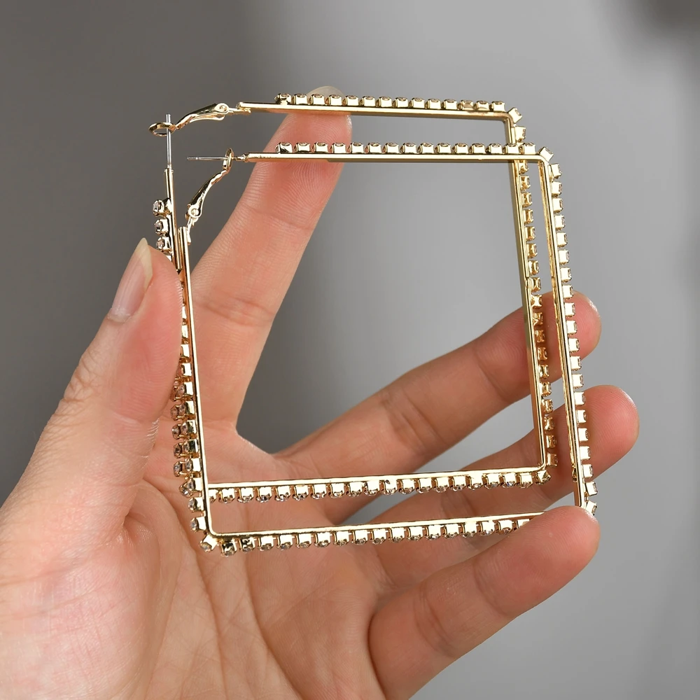 MESTILO ZA преувеличенный большой Геометрические Квадратные обруч с кристаллами серьги для брошь из горного хрусталя для девочек ювелирные аксессуары ‒ серёжки подарки