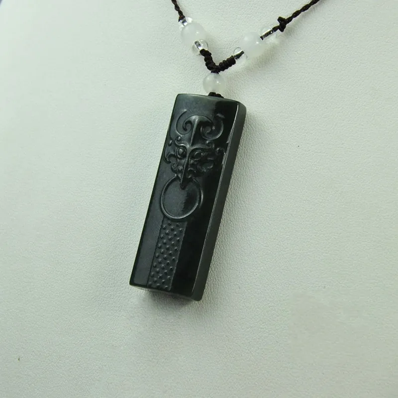 

Natural Dark Green Hetian Stone Pendant 3D Carved Dragon Rectangle Pendants Women Men's Amulet Nephrite Jades Jewelry With Rope