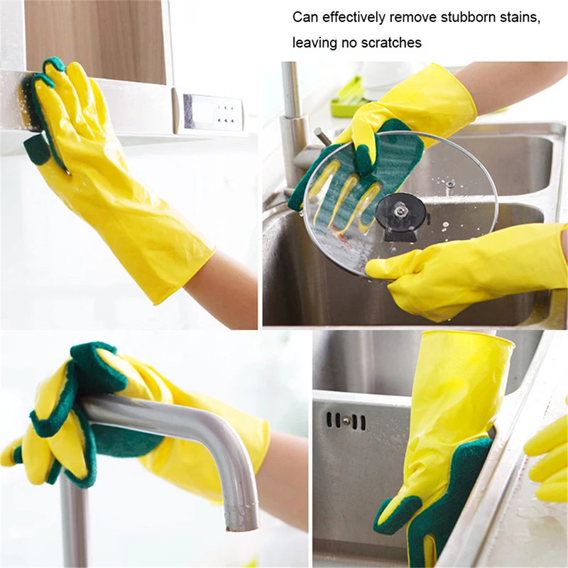 1 пара многоразовых перчаток с пальцами из губки латексные мочалки водонепроницаемые резиновые бытовые моющие скрабы губчатые перчатки кухонные перчатки