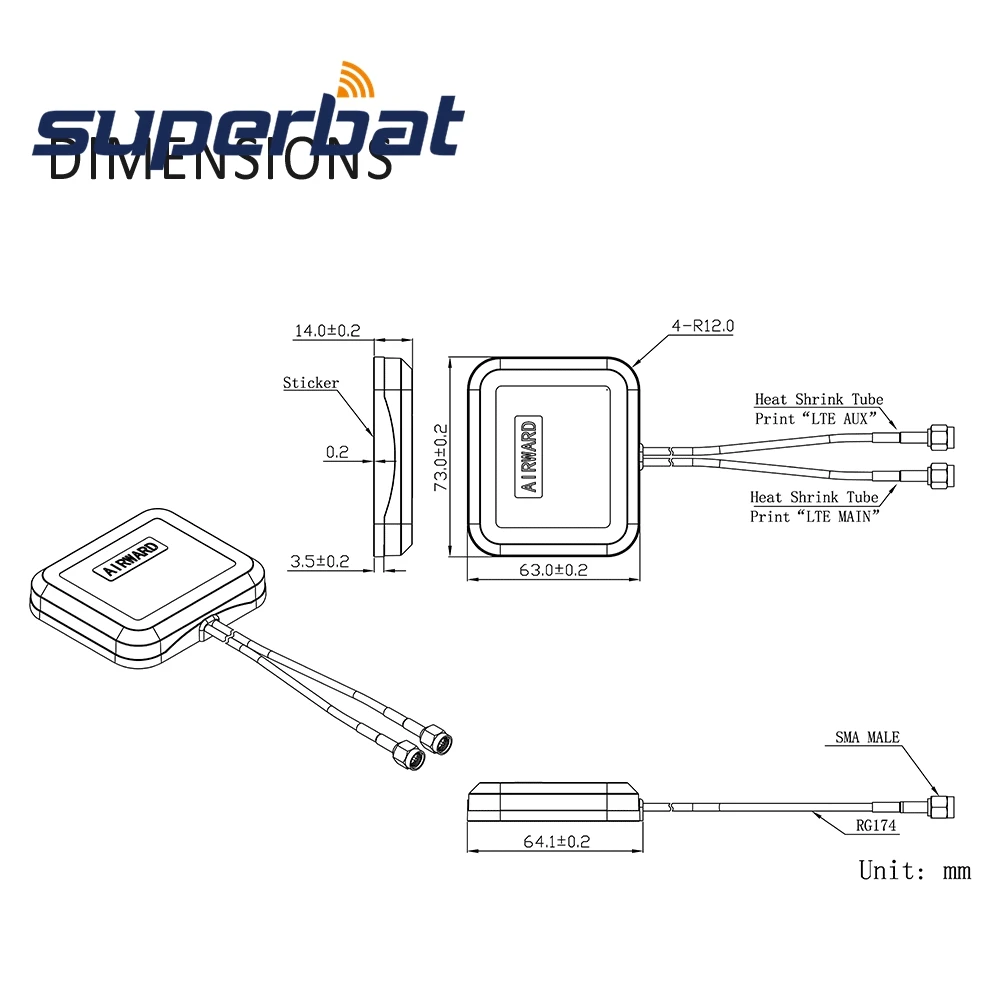 Антенна Superbat 4G LTE MIMO магнитное крепление всенаправленная двойная SMA Мужская Низкопрофильная для huawei Sierra Netgear zte Novatel D-L