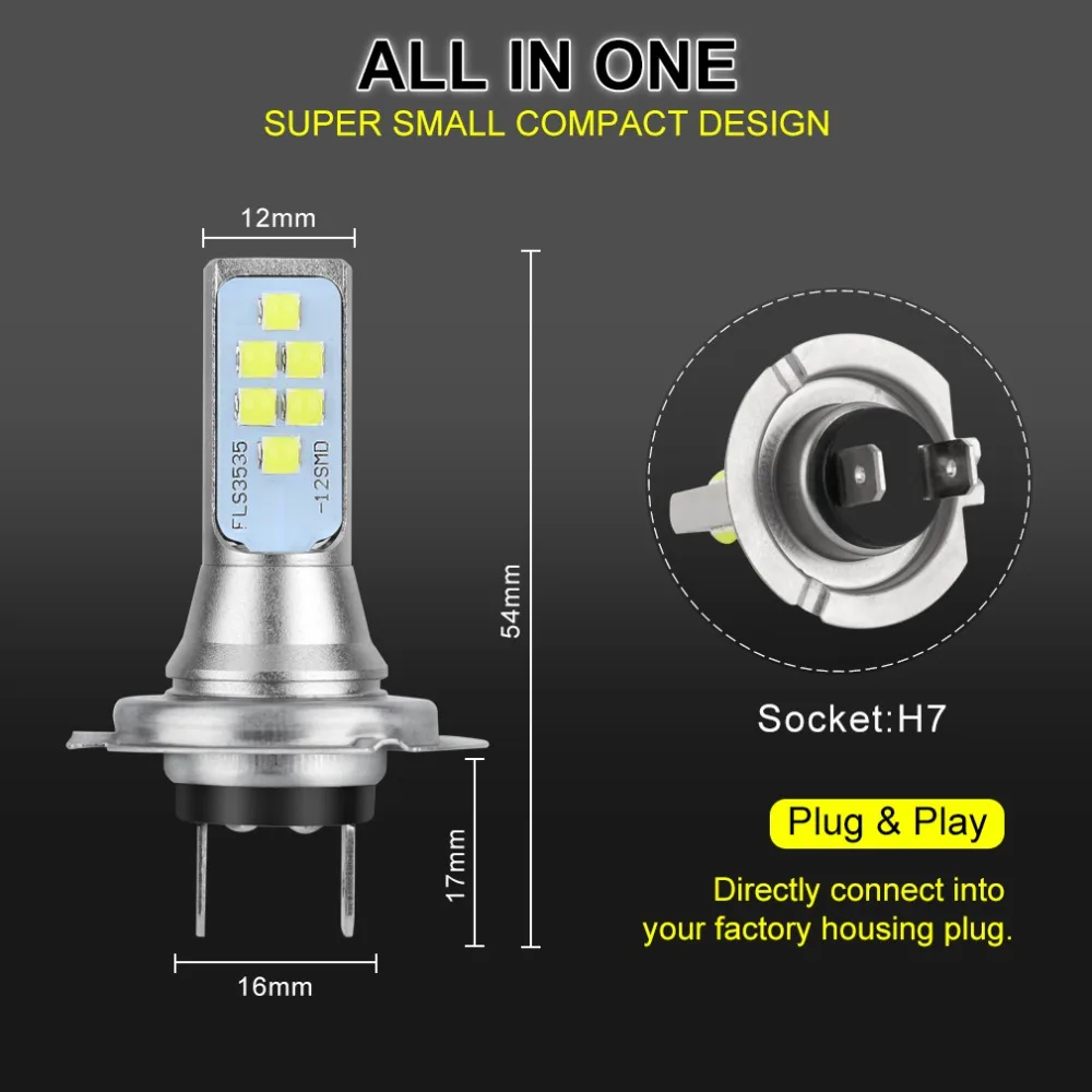2 шт. H7 светодиодный лампы Супер яркий 12 3535SMD Противотуманные фары автомобиля 12V 24V 6000K белая дневные ходовые лампы авто светодиодный H7 лампы