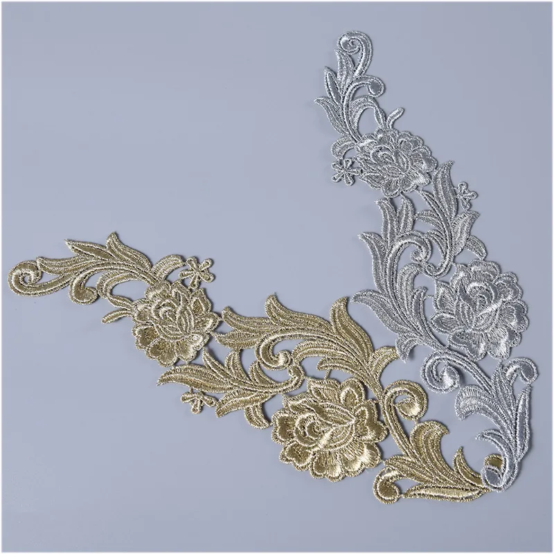 

1Pair(2Pieces) Hot Sale Embroidered Water-soluble Patch Symmetrical Solid Lace Gold Patch Clothing Accessories