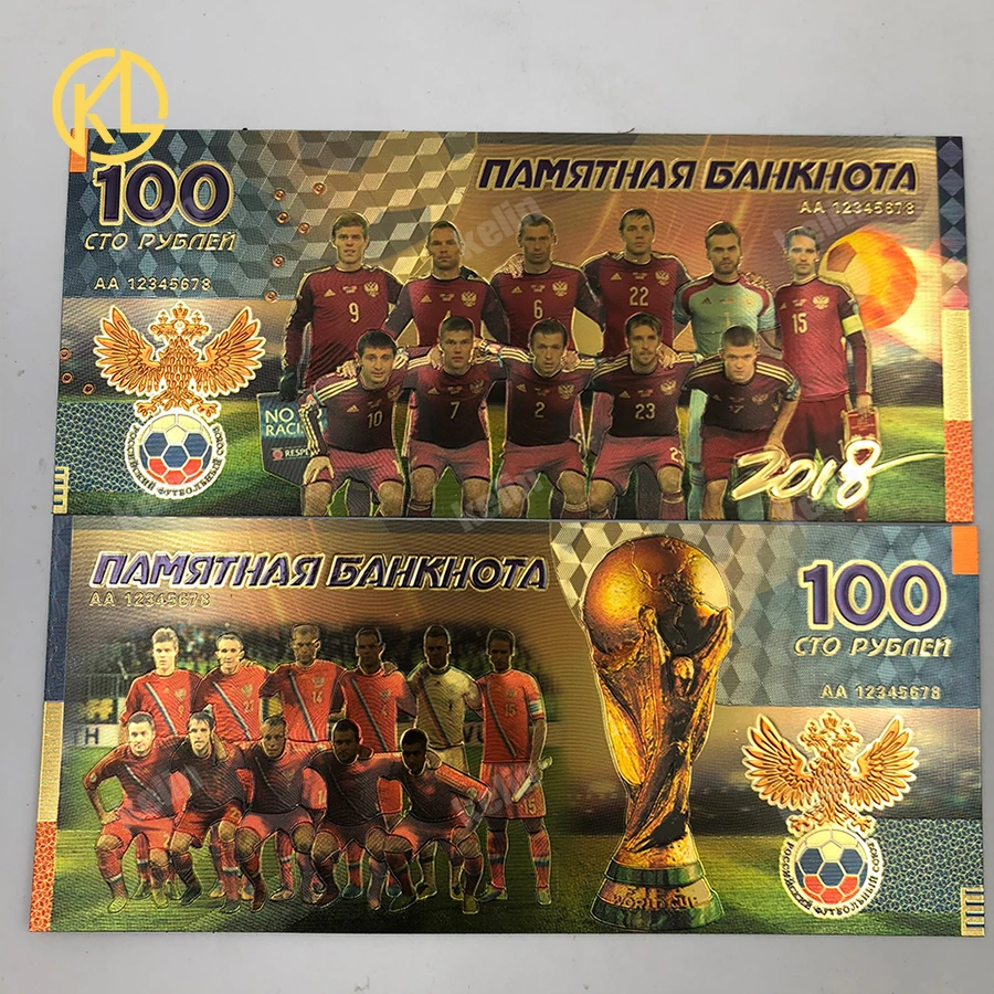 

Cheap Shipping good Price Russia Banknotes sport 100 Roubles Gold Banknotes in 24k Gold with Russia national Football Team